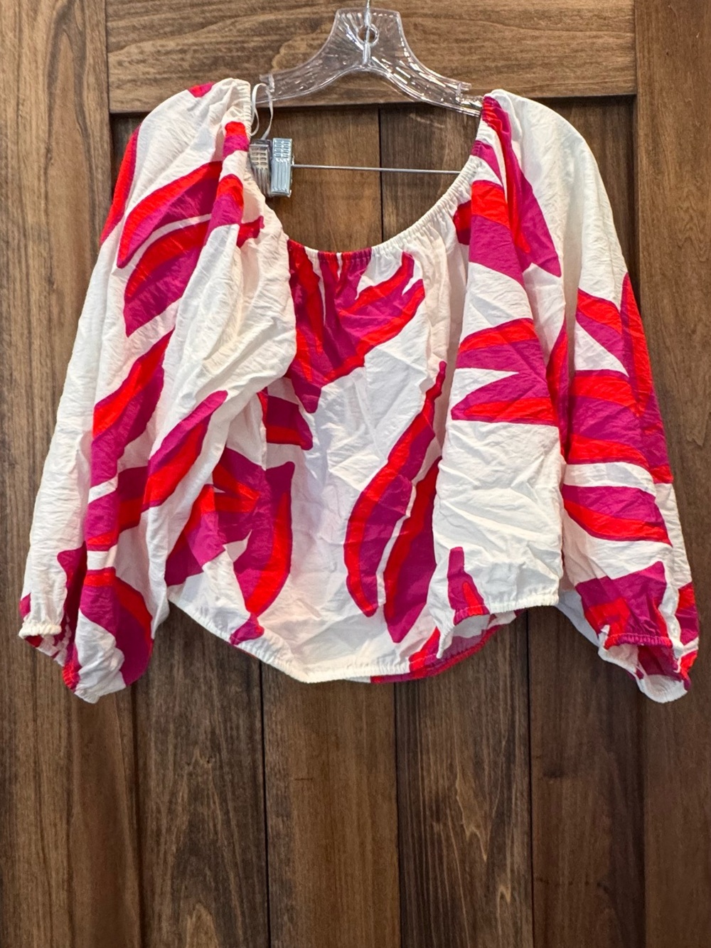 Nine West White One-Shoulder Top with Pink & Red Abstract Print